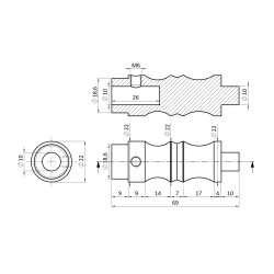 Cylinder kľučky so zaisťovacou skrutkou M6, na hriadeľ 8x8 Cylinder kľučky so zaisťovacou skrutkou M6, na hriadeľ 8x8